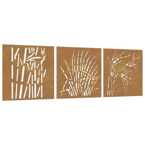 Vidaxl – Décorations murales de jardin acier corten 3 pcs 55x55 cm – Design d'herbe anti-corrosif – Installation facile – Couleur rouillée