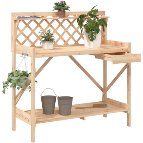 Vidaxl – Banc de rempotage en bois de sapin massif – Dimensions 110 x 50 x 117 cm – Treillis décoratif pour plantes – Espace de rangement intégré (1/5)