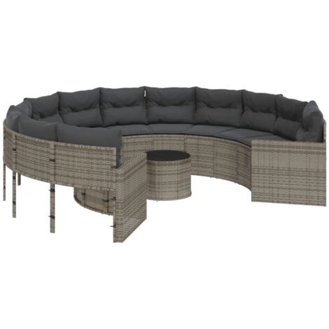 Canapé de jardin avec table coussins rond gris résine tressée vidaXL (1/5)