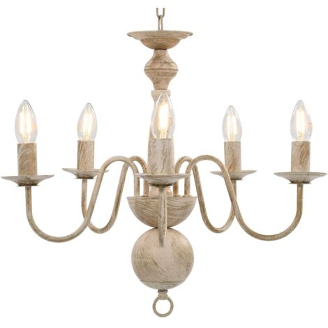 Vidaxl – Lustre blanc antique 5 ampoules E14 – Métal – Dimensions 50 x 45 cm – Pour ambiance élégante et chaleureuse – Ampoules non incluses