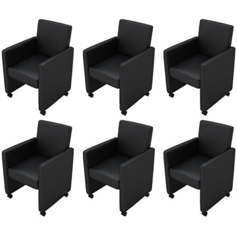 Vidaxl – Lot de 6 chaises à manger en similicuir noir – Hauteur d'assise 47 cm – Confort optimal avec dossier rembourré – Structure robuste (1/5)
