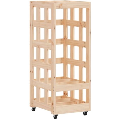Vidaxl – Porte-bûches avec roulettes 40x49x110 cm – Bois massif de pin – Rangement optimisé pour bois de chauffage – Circulation d'air améliorée (1/6)