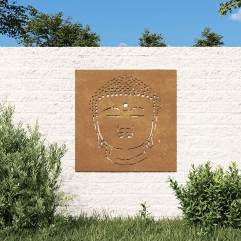 Vidaxl – Décoration murale jardin 55x55 cm en acier corten – Tête de bouddha – Résistant aux intempéries – Installation facile