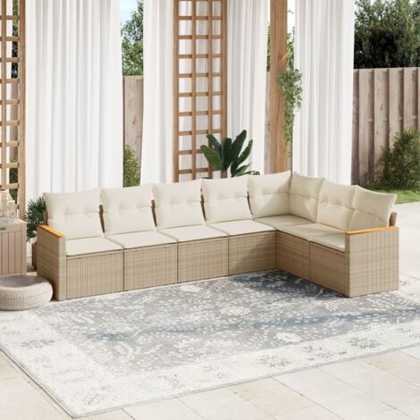 Salon de jardin avec coussins 7 pcs beige résine tressée vidaXL (1/5)