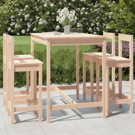Vidaxl – Ensemble de bar de jardin 5 pcs en bois de pin massif – Table 121x82,5x110 cm – Chaises 40x41,5x112 cm – Capacité 110 kg par siège