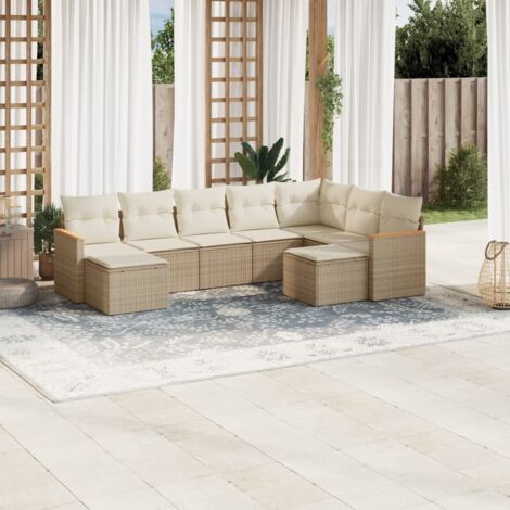 Salon de jardin avec coussins 9 pcs beige résine tressée vidaXL (1/5)