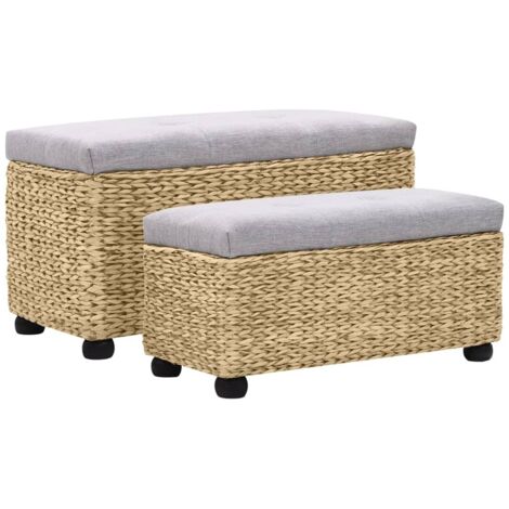 Vidaxl – Banc de table 2 pièces en jacinthe d'eau – Coussins confortables – Grand espace de rangement – Charge max 110 kg par siège