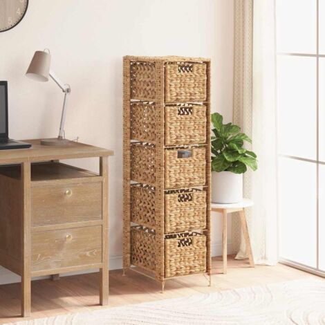 Vidaxl – Chiffonnier avec 5 tiroirs – Dimensions 25,5x37x100 cm – Cadre en métal et jacinthe d'eau – Style tissé rustique