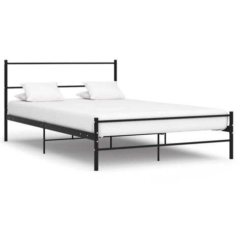 Vidaxl – Cadre de lit métal noir 140x200cm – Tête de lit avec espace de rangement – Structure robuste et stable – Lattes en métal pour soutien optimal (1/7)