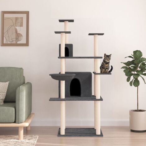 Arbre à chat avec griffoirs en sisal Gris foncé 166 cm vidaXL (1/6)