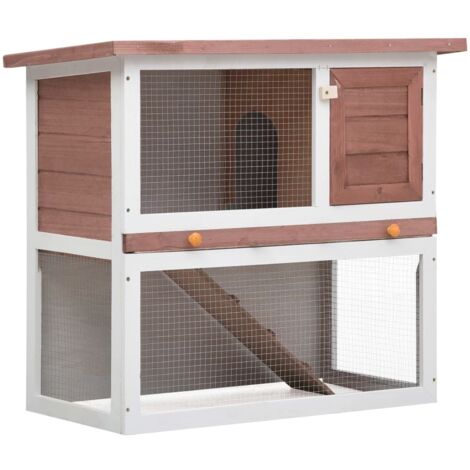 Vidaxl – Clapier à lapin en bois de sapin massif – Dimensions 90 x 45 x 80 cm – Protection contre l'humidité – Rampe antidérapante pour accès facile