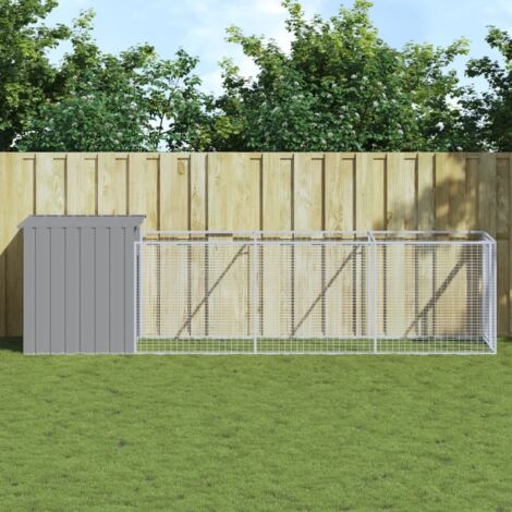 Vidaxl – Niche pour chien avec cour en acier galvanisé 110x405x110 cm – Design en maille pour ventilation – Accès pratique avec porte
