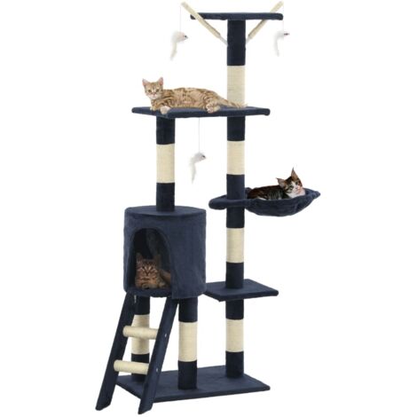 vidaXL Cat Tree with Sisal Scratching Posts 138 cm Dark Blue (1/3)