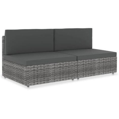 Vidaxl – Canapé sectionnel 2 places en résine tressée gris – Dimensions 58,5x65,5x52 cm – Coussins épais amovibles pour confort optimal (1/5)