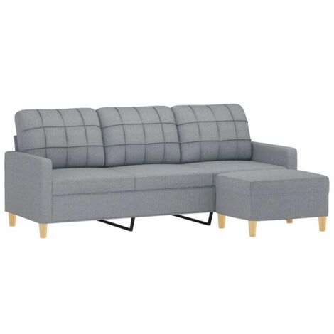 Vidaxl – Canapé à 3 places avec repose-pieds – Gris clair – 180 cm – Tissu polyester durable – Structure robuste en métal et contreplaqué (1/5)
