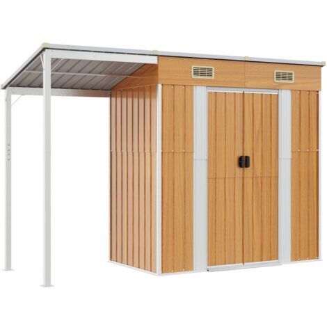 Vidaxl – Abri de jardin métal marron clair 277x110,5x181 cm – Acier galvanisé résistant à la corrosion – Toit prolongé pour rangement optimal