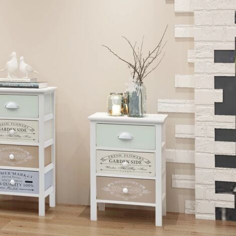 Vidaxl – Armoire de rangement style français 3 tiroirs en bois de Paulownia – Dimensions 38x28x57 cm – Charme rustique pour chambre