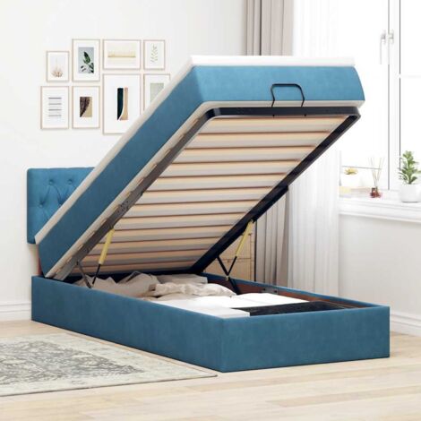 Cadre de lit ottoman avec matelas bleu foncé 90x190 cm velours vidaXL (1/5)