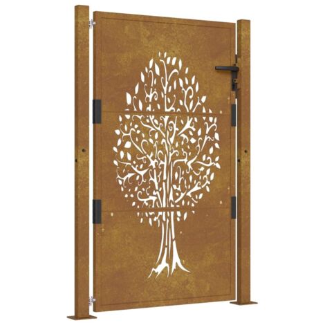 Vidaxl – Portail de jardin en acier corten 105 x 130 cm – Anti-corrosif – Motif arbre – Système verrouillable avec 3 clés