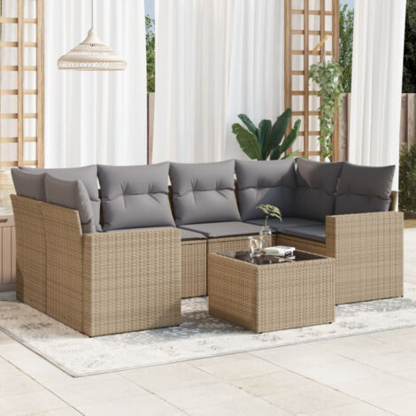 Salon de jardin avec coussins 7 pcs beige résine tressée vidaXL (1/4)