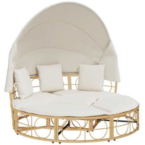 Vidaxl – Lit de repos d'extérieur avec auvent rétractable – Coussins amovibles – Résine tressée résistante aux intempéries – 160 x 151 cm (1/5)