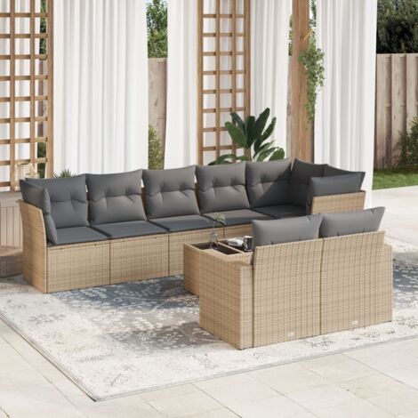Salon de jardin avec coussins 9 pcs beige résine tressée vidaXL (1/3)