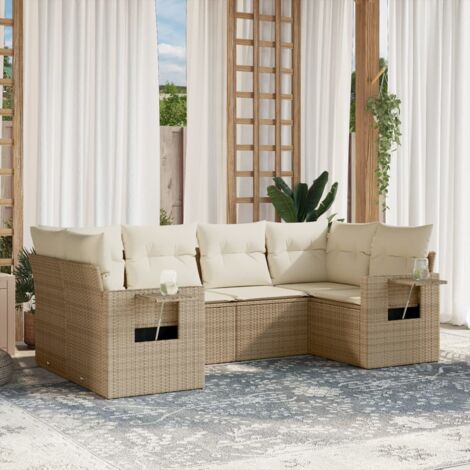 Salon de jardin avec coussins 6 pcs beige résine tressée vidaXL (1/3)