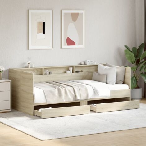 Vidaxl – Lit de jour avec tiroirs – Chêne sonoma – Dimensions 90x190 cm – Construction en bois d'ingénierie – Hauteur libre 18,5 cm