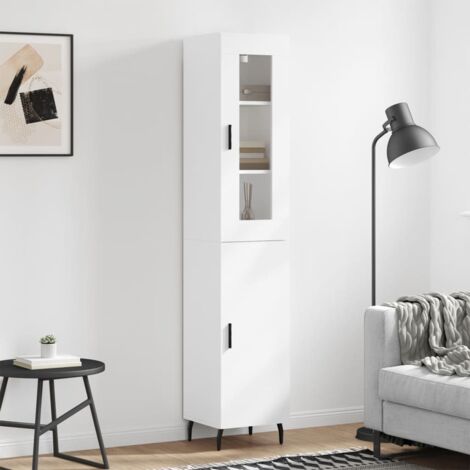 Buffet haut Blanc 34,5x34x180 cm Bois d'ingénierie vidaXL (1/5)