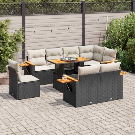 Salon de jardin avec coussins 9 pcs noir résine tressée acacia vidaXL (1/5)