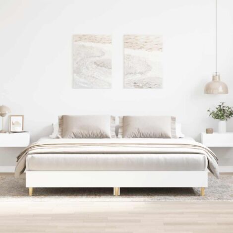 Vidaxl – Cadre de lit blanc 160x200 cm – Bois d'ingénierie – Lit de sol surbaissé – Lattes en contreplaqué pour soutien optimal (1/6)