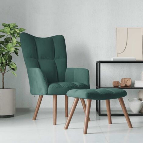 Vidaxl – Fauteuil relax vert foncé en velours – Mousse épaisse capitonnée – Cadre en acier et pieds en bois d'hévéa massif – Dimensions 61,5 x 69 x 95,5 cm