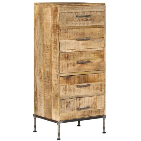 Vidaxl – Coffre à tiroirs en bois de manguier massif 45x35x106 cm – 5 tiroirs – Finition polie et laquée – Pour rangement salon, chambre, bureau