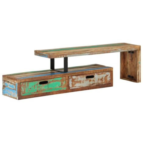 Vidaxl – Meuble TV en bois de récupération massif – Dimensions 112x30x40 cm – Finition naturelle – Rangement spacieux pour objets décoratifs