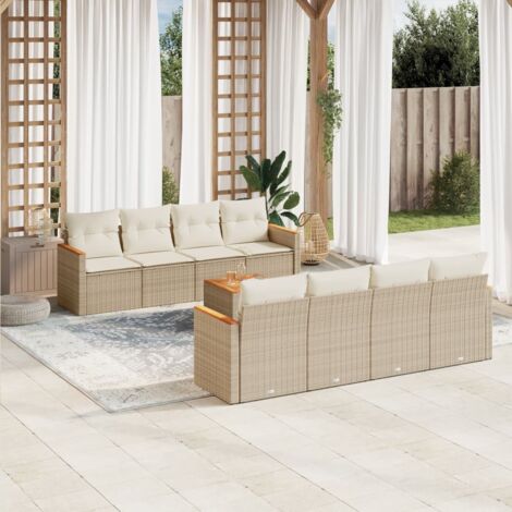 Salon de jardin avec coussins 9 pcs beige résine tressée vidaXL (1/5)