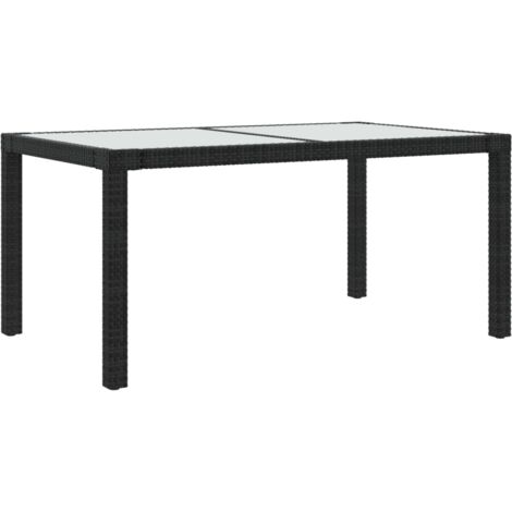 Vidaxl – Table de jardin 150x90x75cm – Verre trempé – Résine tressée noire – Cadre acier enduit – Facile à nettoyer et déplacer