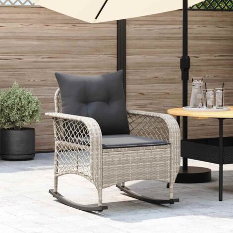 Chaise à bascule de jardin avec coussins gris clair poly rotin vidaXL