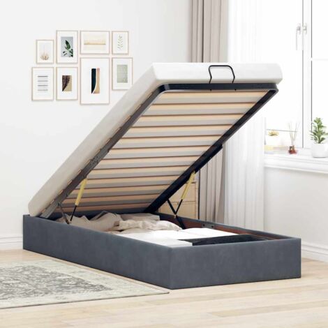 Cadre de lit ottoman sans matelas gris foncé 90x190 cm velours vidaXL (1/7)