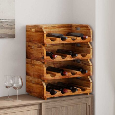 Casiers à bouteilles 4pcs de 16 bouteilles bois d'acajou massif vidaXL (1/10)