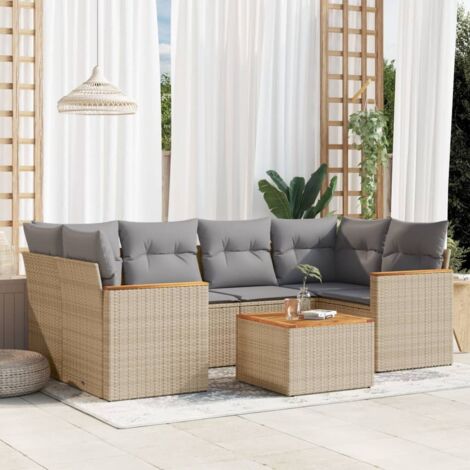 Salon de jardin avec coussins 7 pcs beige résine tressée vidaXL (1/3)