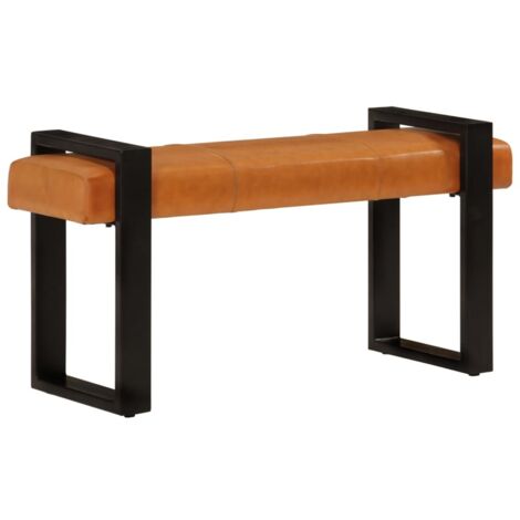 Banc Noir et marron 110 cm Cuir de chèvre véritable vidaXL (1/5)