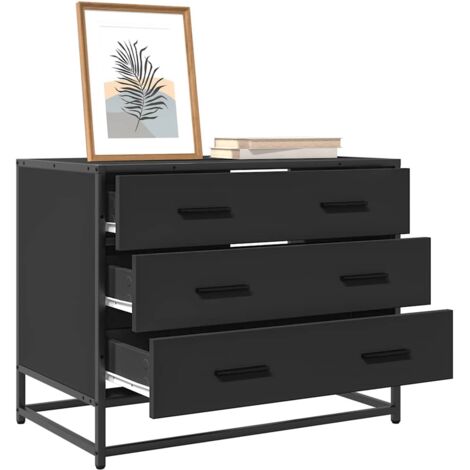 Vidaxl – Commode enfant noire 70x41x56 cm – Bois d'ingénierie – 3 tiroirs – Cadre métal durable – Surface résistante à l'humidité (1/5)