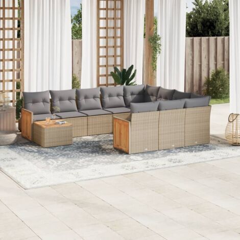 Salon de jardin 11 pcs avec coussins beige résine tressée vidaXL (1/3)