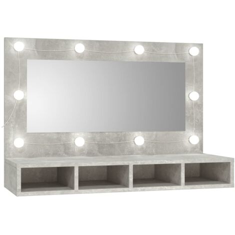 Vidaxl – Miroir lumineux de salle de bain avec LED – Dimensions 90x31,5x62 cm – Gris béton – 4 étagères ouvertes pour rangement (1/5)