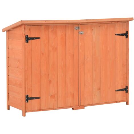 Vidaxl – Coffre de jardin en bois 128x42x91 cm – Résistant à l'eau – Toit en tissu imperméable – 2 étagères et 2 portes (1/8)