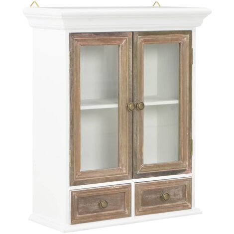 Vidaxl – Armoire murale blanche 49x22x59 cm en bois massif – 2 portes et 2 tiroirs – Style français pour rangement décoratif