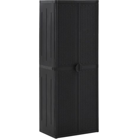 Vidaxl – Armoire de jardin noir 65x45x172 cm – 100 % PP rotin – 4 étagères – Durable et facile à nettoyer