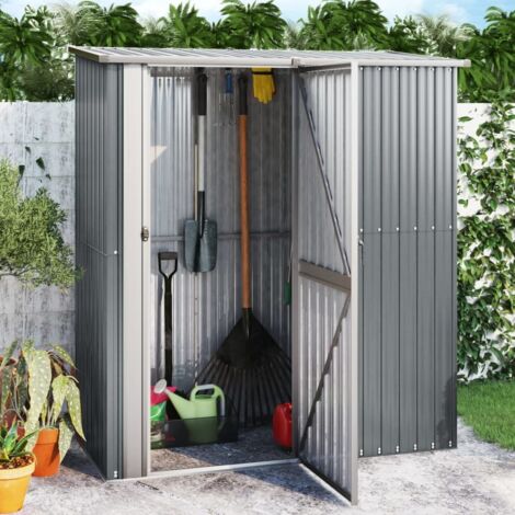 Vidaxl – Abri de jardin métal gris 180,5x97x209,5 cm – Acier galvanisé durable – Toit en pente pour évacuation pluie – Porte verrouillable