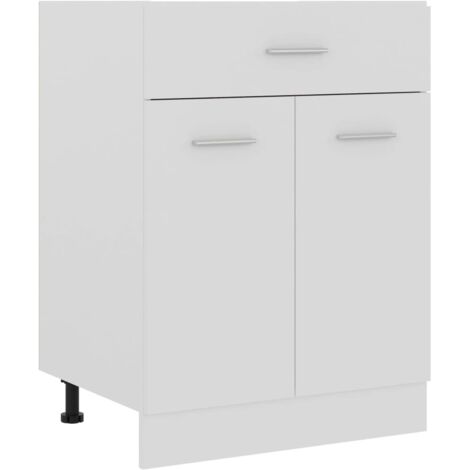 Vidaxl – Armoire de plancher à tiroir blanc 60x46x81,5cm – Matériau aggloméré – 2 étagères et 1 tiroir – Fixation murale incluse