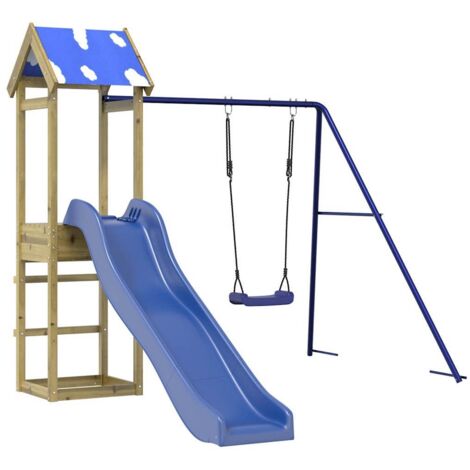 Vidaxl – Aire de jeux d'extérieur en bois de pin imprégné – Toboggan ondulé – Balançoire simple – Dimensions 238x259x195cm (1/5)
